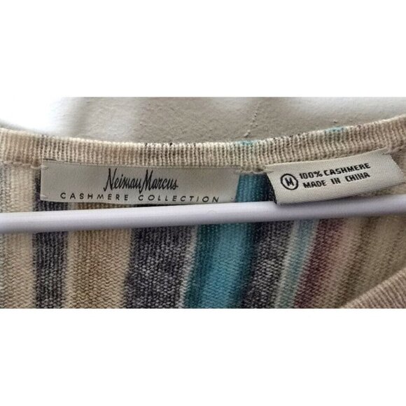Neiman Marcus Cashmere Sweater Sz M Retro Striped 70s Style Stretch Quiet Luxury - Picture 3 of 10
